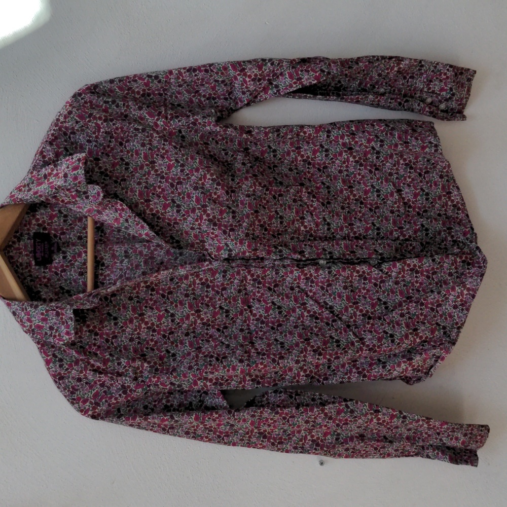 J Crew Liberty Shirt Womens 6 Yellow Pink/Purple Cotton Floral Button Up